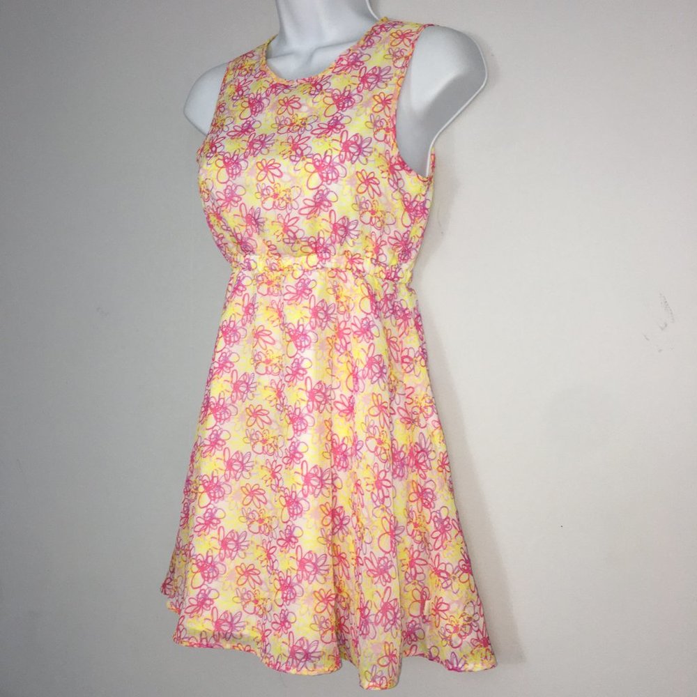 DKNY Girls L Dress Multicolor Floral 100% Polyester Lightweight Lined Sundress - Picture 2 of 9